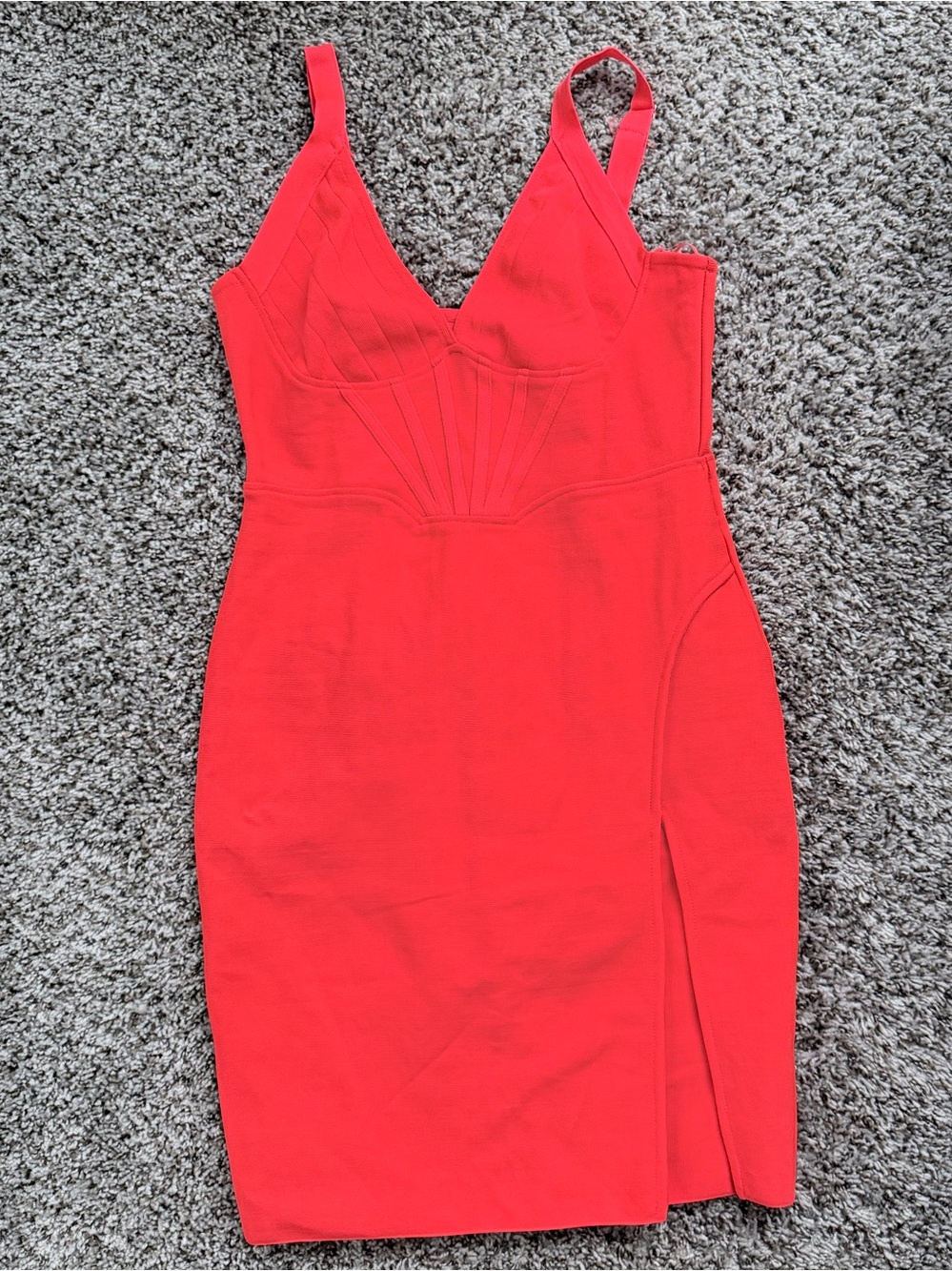 Orange V-Neck Bodycon Dress with Side Slit